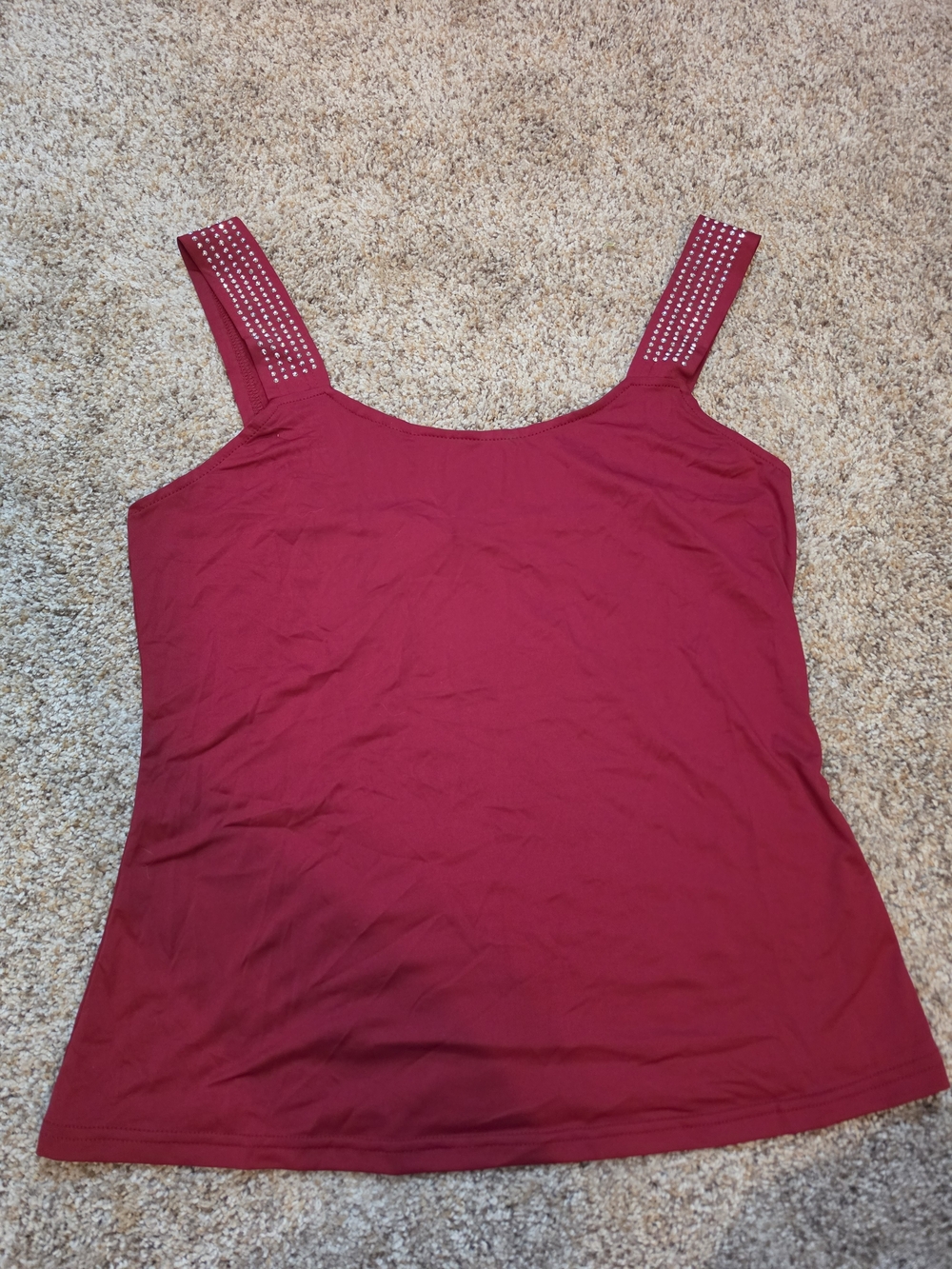 Studded Strap Sleeveless Tank Top in Maroon